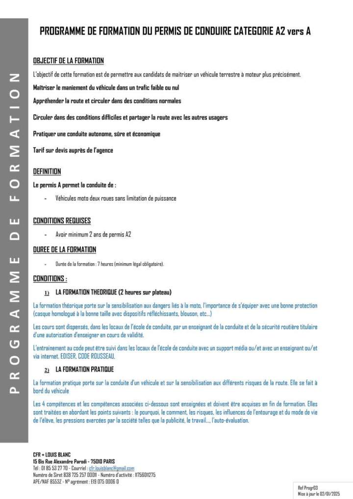 Programme de formation du permis de conduire categorie B