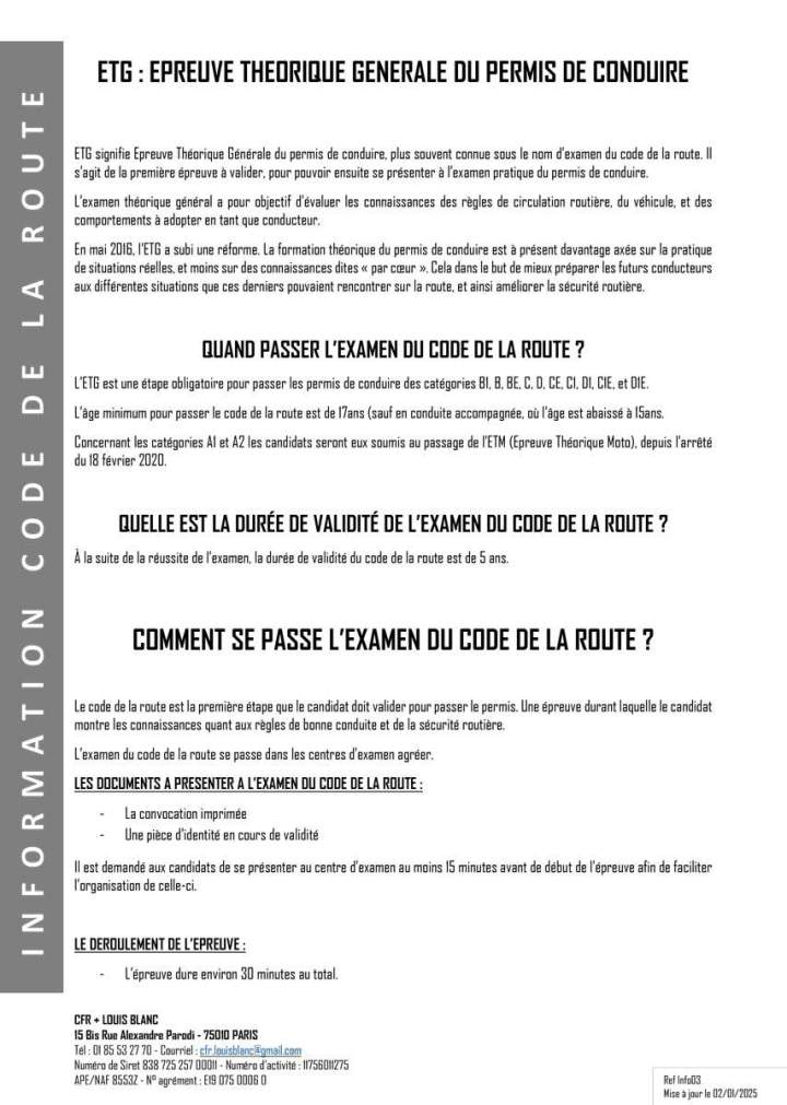 Programme de formation du permis de conduire categorie B