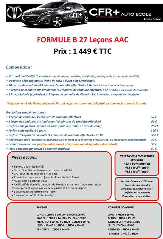 FORMULE B 27 LEÇONS - AAC 20H L.B
