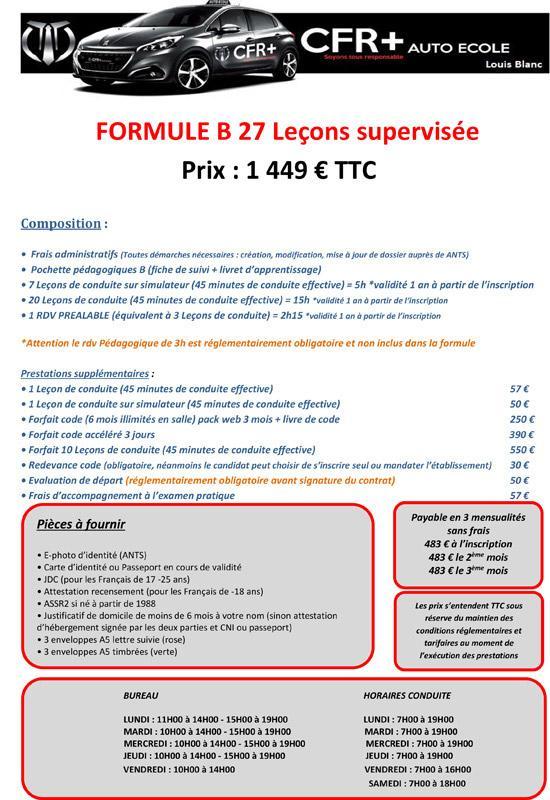 FORMULE B 27 LEÇONS supervisée 20H L.B