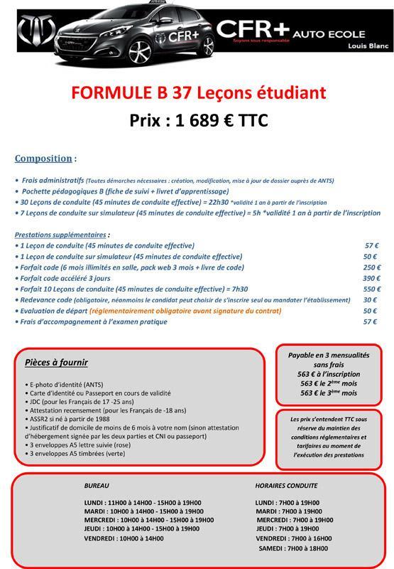 FORMULE B 37 LEÇONS B étudiant 27H45 L.B