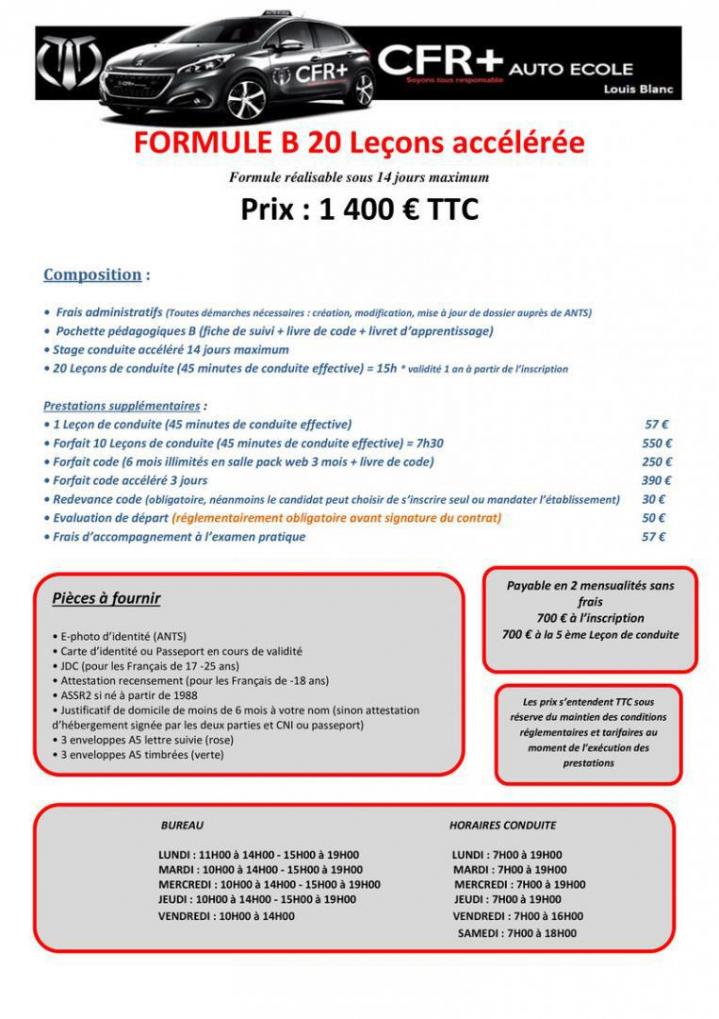 FORMULE B DE 20 LEÇONS ACCÉLÉRÉE