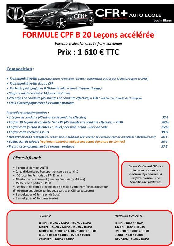 FORMULE CPF B 20 LEÇONS B accélérée L.B
