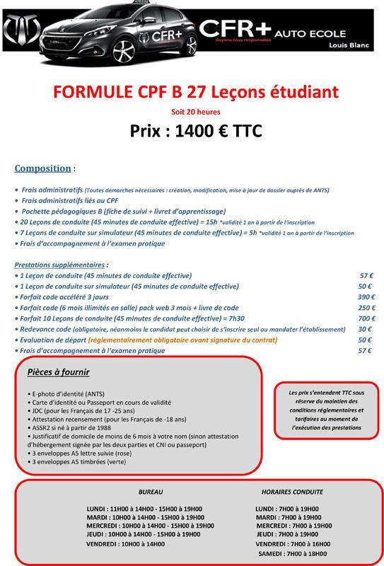 FORMULE CPF B 27 LEÇONS étudiant 20H L.B