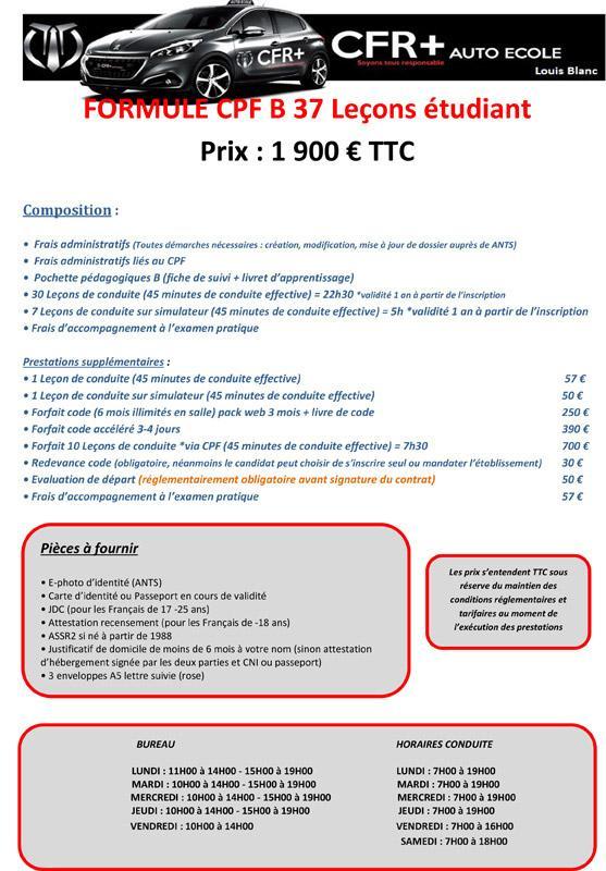 FORMULE CPF B 37 LEÇONS B étudiant 27H45 L.B
