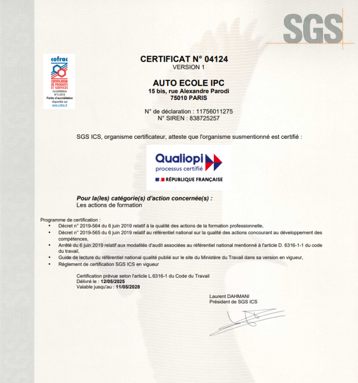 Certificat RNQ